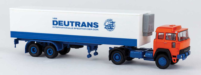 1974 Magirus 310 D 16 Tractor with Reefer Trailer - Assembled -- Deutrans (white, blue, red, German Lettering)