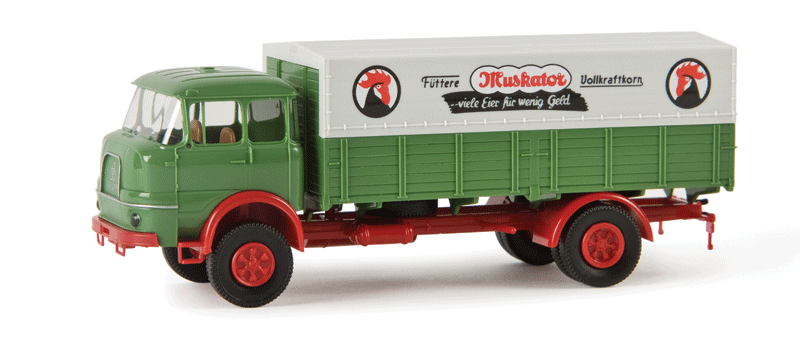 Krupp LF 980 Low-Side Delivery Truck - Assembled -- With Tarp Cover, Muskator (green, red, white)