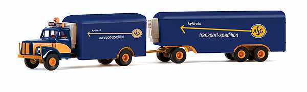 Truck Scania L 110 Reefer Truck w/Reefer Trailer - Assembled -- ASG Transport Spedition (blue, yellow, German Lettering)