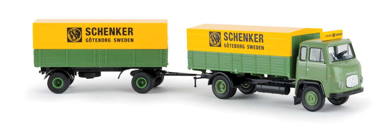 Scania LB 76 Low-Side Truck with Trailer - Assembled -- Schenker Goteberg (green, yellow, German Lettering)