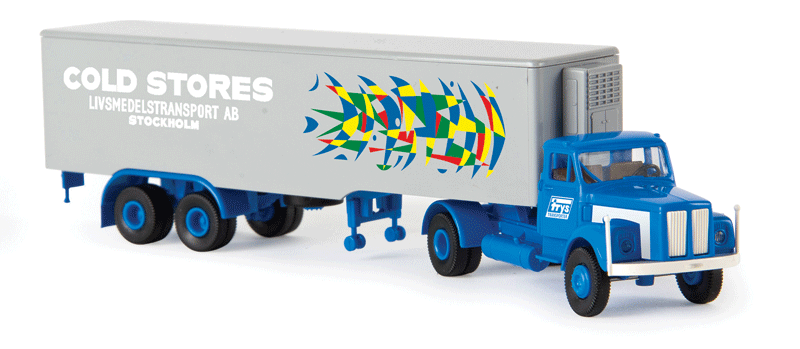 Truck Scania L 110 Sattelzug Semi w/Reefer Trailer - Assembled -- Cold Stores (blue, gray, Swedish Lettering)