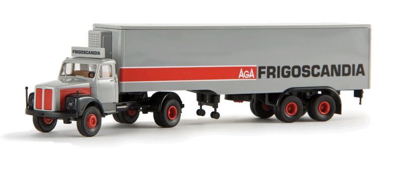 Scania L 110 PP Semi w/Reefer Trailer - Assembled -- Frigoscandia (gray, red, black, Swiss Lettering)