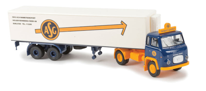 Scania LB 76 Tractor w/Van Trailer - Assembled -- ASG Rehnbergs (blue, yellow, white, Dutch Lettering)