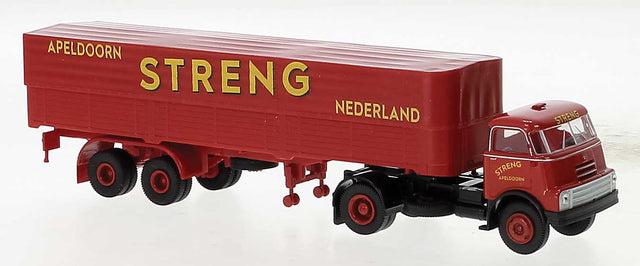 1957 DAF Do 2000 Tractor with Low-Side Covered Trailer - Assembled -- Streng (red, yellow, Dutch Lettering)
