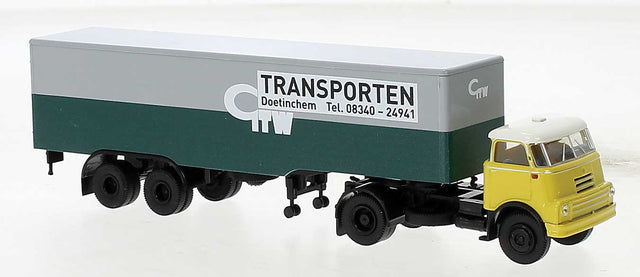 1957-1970s DAF DO 2000 Semi Tractor w/Van Trailer - Assembled -- Geldersche (beige, green, gray, Dutch Lettering)