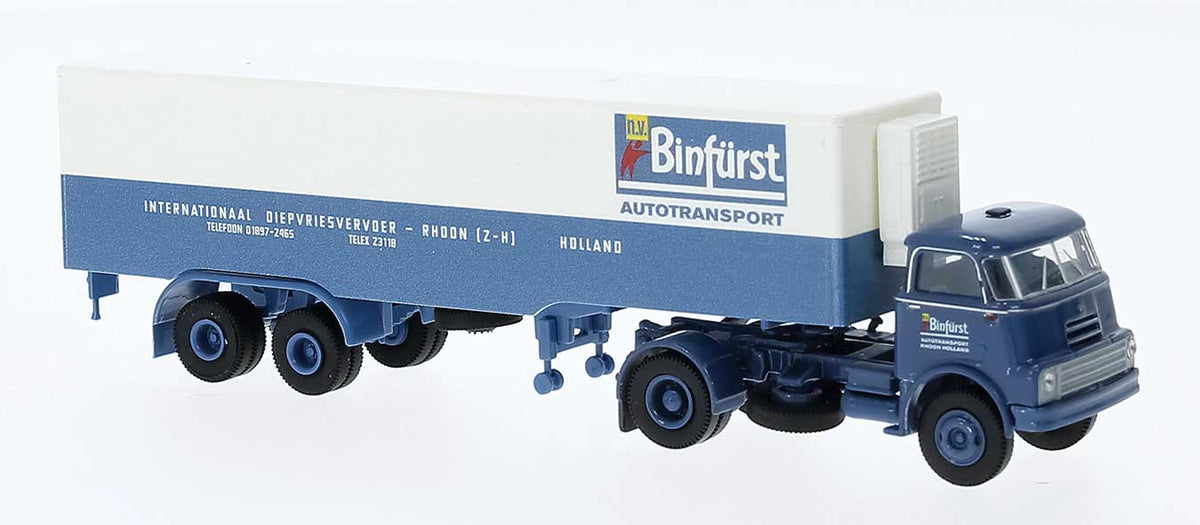 1957-1970s DAF DO 2000 Semi Tractor w/Reefer Trailer - Assembled -- Binfurst (white, blue, reg, German Lettering)
