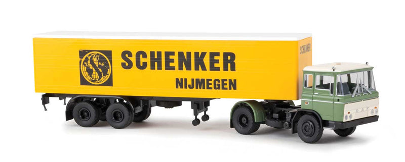 1960s DAF FT 2600 Sattelzug Semi w/Van Trailer - Assembled -- Schenker/Nijmegen (green, yellow, black, Dutch Lettering)