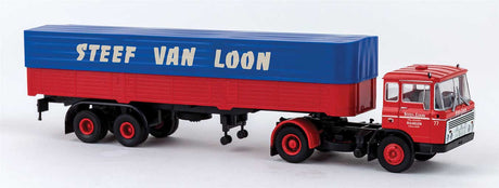 1960s DAF FT 2600 Tractor w/Covered Low-Side Trailer - Assembled -- Steef van Loon (blue, red, white, Dutch Lettering)