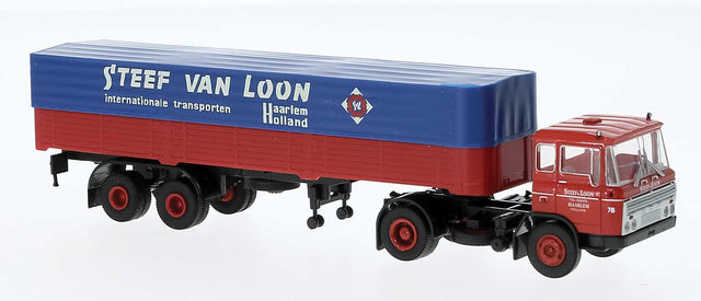 1960s DAF FT 2600 Tractor w/Covered Low-Side Trailer - Assembled -- Steef van Loon (blue, red, white, Dutch Lettering)