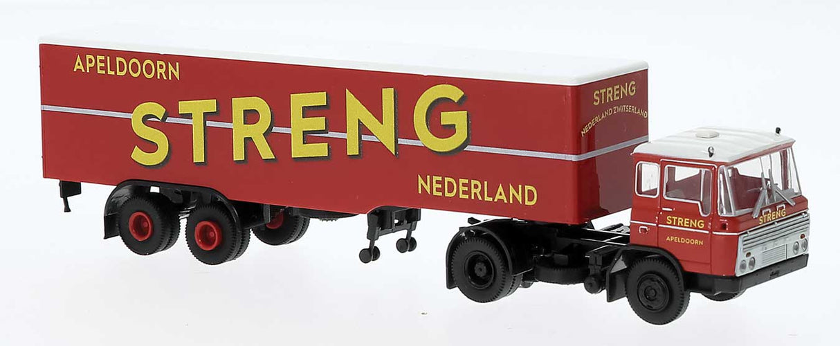 1960s DAF FT 2600 Tractor w/Van Trailer - Assembled -- Streng (red, yellow, white, Dutch Lettering)