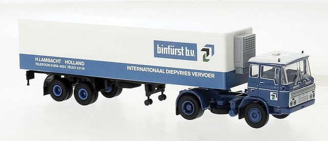 1960s DAF FT 2600 Tractor w/Reefer Trailer - Assembled -- Binfurst (white, blue, Dutch Lettering)
