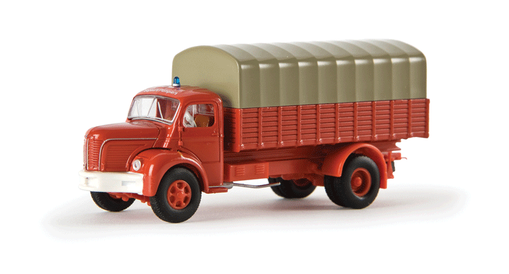 1949-1963 Berliet GLR 8 Low-Side Delivery Truck w/Tarp Cover - Assembled -- Fire Department (red, gray, French Lettering)