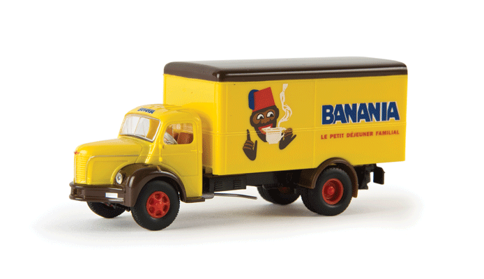 1949-1963 Berliet GLR 8 Box Body Delivery Truck - Assembled -- Banania (yellow, brown, blue, French Lettering)