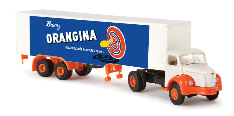 1949-1963 Berliet GLR 8 Tractor w/Van Trailer - Assembled -- Orangina (white, orange, blue, French Lettering)