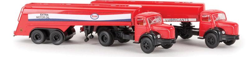1950s Berliet TLR 8 Tractor w/Tank Trailer 2-Pack - Assembled -- Esso (red, white, German Lettering)