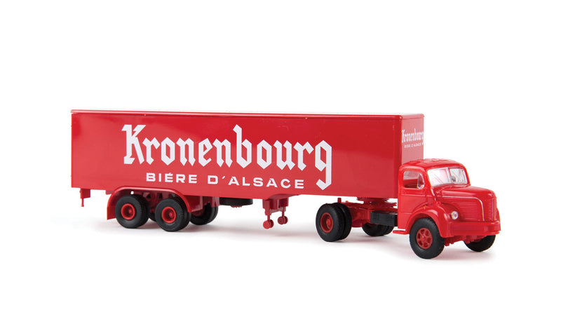 1950s Berliet TLR 8 Tractor w/Van Trailer - Assembled -- Kronenbourg (red, white, French Lettering)