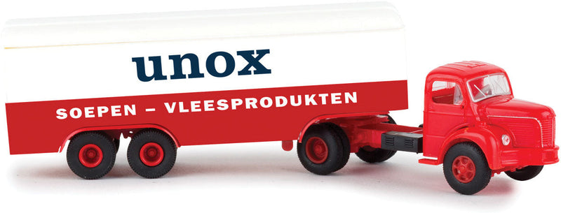 1949-1963 Berliet GLR 8 Tractor with Van Trailer - Assembled -- Unox (red, white, Dutch Lettering)