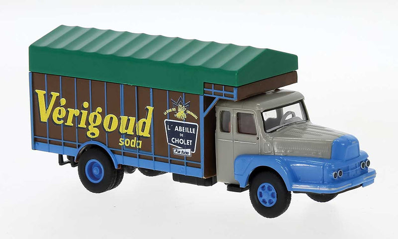 1950s Unic ZU 122 Truck wwith Cage Body and Tarp Cover - Assembled -- Verigoud Soda (gray, blue, brown, yellow, German Lettering)