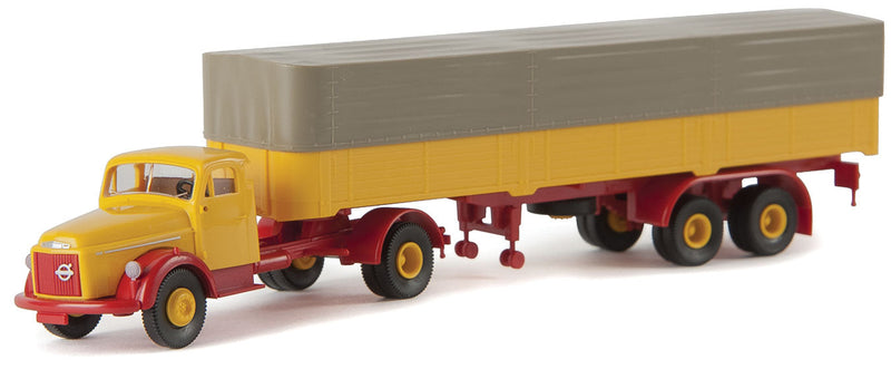 1951-1973 Volvo N88 Tractor w/Low-Side Trailer - Assembled -- Yellow, Red