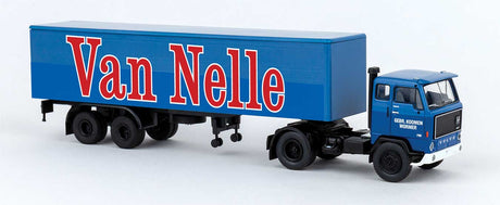 1972 Volvo F89 Tractor with Van Trailer - Assembled -- Van Nelle (blue, red, Dutch Lettering)
