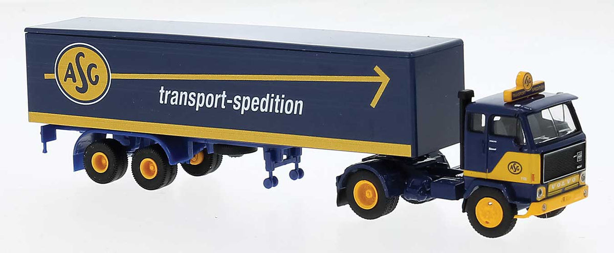 1972 Volvo F89 Tractor with Van Trailer - Assembled -- ASG (blue, yellow, German Lettering)