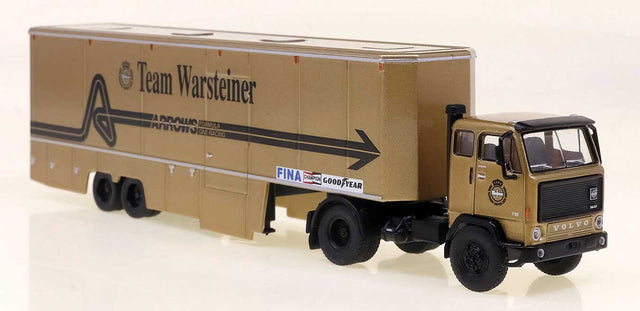 1972 Volvo F89 Tractor with Racing Trailer - Assembled -- Warsteiner *beige, black, German Lettering)