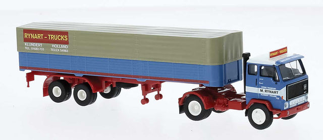 1972 Volvo F89 Tractor with Covered Low-Side Trailer - Assembled -- Rynart (blue, white, red, Dutch Lettering)
