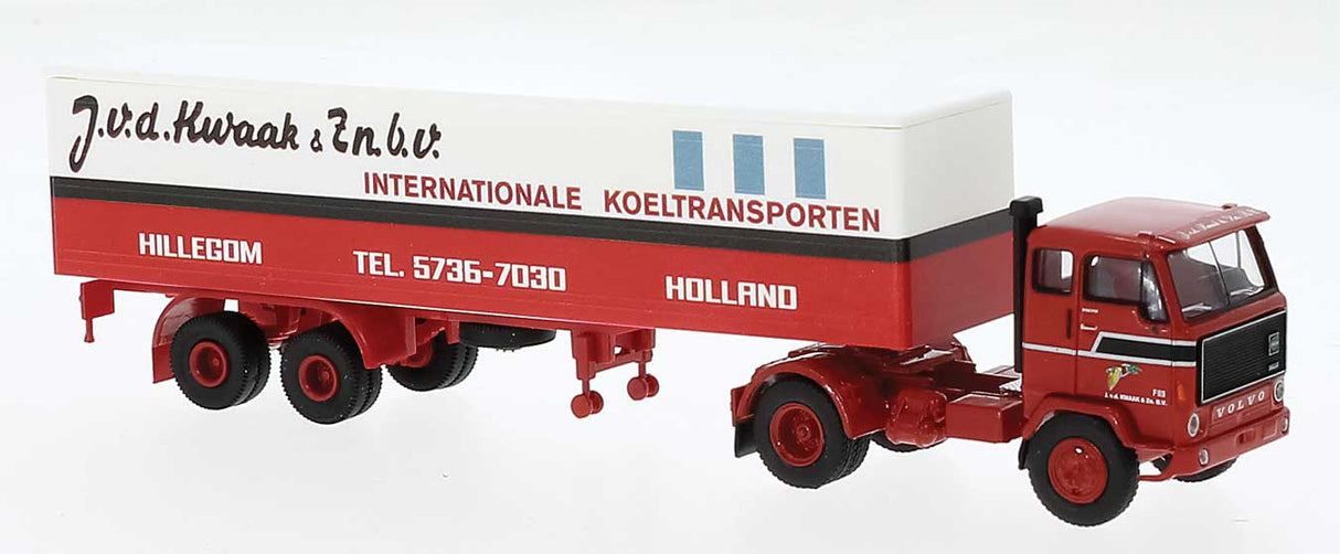 1972 Volvo F89 Tractor with Van Trailer - Assembled -- Kwaak (Classic Scheme, red, white, Dutch Lettering)