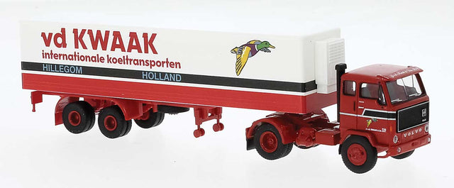 1972 Volvo F89 Tractor with Van Trailer - Assembled -- Kwaak (Modern Scheme, red, white, Dutch Lettering)