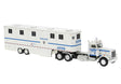 1973 Peterbilt 359 Day-Cab Tractor with Horse Trailer - Assembled -- New York Police Department NYPD (white, blue)