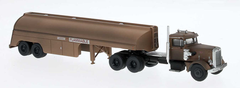 1955 Peterbilt 281 Semi Tractor with Tank Trailer - Assembled -- Painted, Data Only (Weathered, brown, rust)