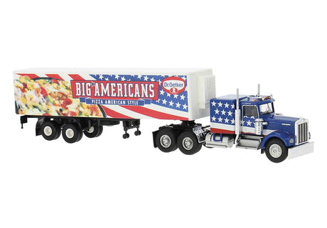 Kenworth W900 Semi Tractor w/Sleeper Cab & Reefer Trailer  - Assembled -- Dr. Oetker Pizza (blue, white, red, Big Americans)