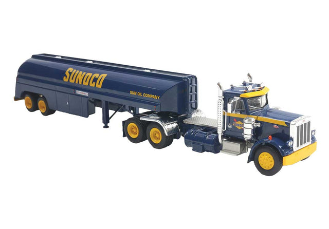 Peterbilt 359 Semi Tractor with Tank Trailer - Assembled -- Sunoco (blue, yellow)