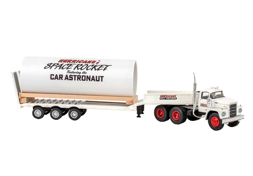 1960-1976 Dodge LCF Tractor with Rocket Trailer - Assembled -- Hurricane (white, red, black)