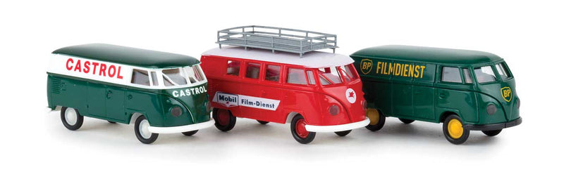 1960-1963 Volkswagen T1 Van Set - Assembled -- 1 Each: Castrol (green), Mobil (red), BP (green)