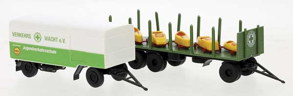 1965 Van & Flatbed Trailer Set - Assembled -- Verkehrswacht (green, white, German Lettering)
