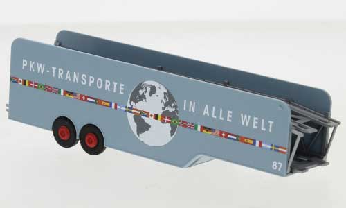Auto Tranport Trailer - Assembled -- #87 (blue-gray, red, Band of National Flags, German Lettering)