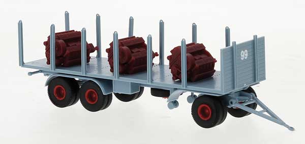 3-Axle Stake Trailer w/Motor Load - Assembled -- #99 (blue-gray, red)