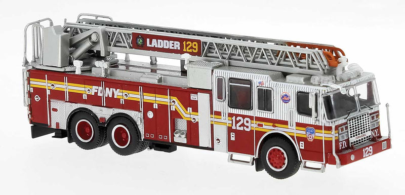 2013 Ferrara Ultra Fire Ladder Truck - Assembed -- New York Fire Department FDNY #129 Queens-Flushing (red, white, yellow)