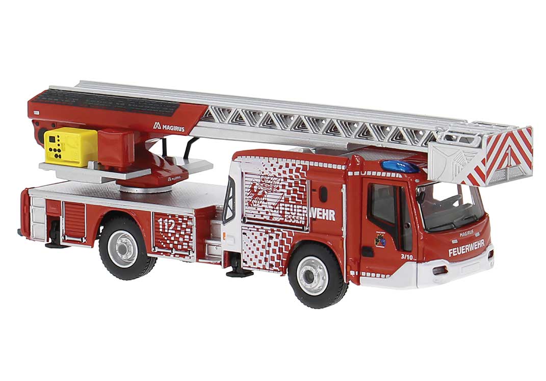 Magirus M32L-AS Fire Ladder Truck - Assembled -- Essen, Germany, Fire Department (Modern Scheme, red, white, German Lettering