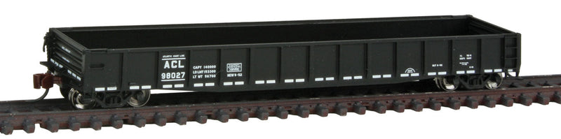 ACF 70-Ton 52' Drop-End Gondola - Ready to Run -- Atlantic Coast Line #98027 (black, Dashed White Frame Stripe)