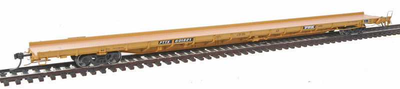 ACF F89-J 89' Flatcar w/Bulk/Pipe Riser Details - Ready to Run -- Trailer-Train PTTX #602016 (yellow, black)