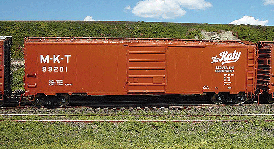 50' Single Door Boxcar, 8' Door, Riveted Sides, Built 1953 - Assembled -- Missouri-Kansas-Texas #99201 (Delivery Scheme)