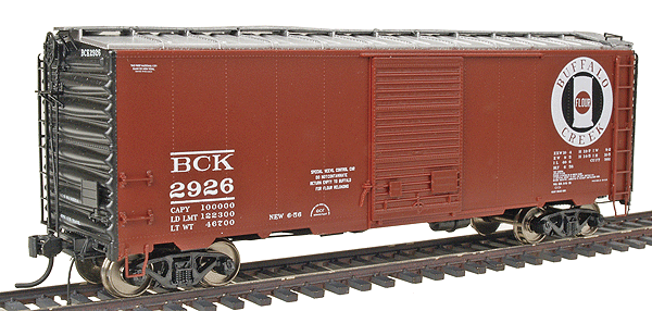 Blueprint Series 40' AAR Postwar Boxcar w/7' Door, Assembled -- Buffalo Creek #3 (Boxcar Red, black ends, Flour Bag Herald)