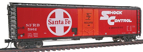50' Plug Door Boxcar Assembled w/Kadee(R) #5 Couplers & Metal Wheelsets -- Santa Fe #5962