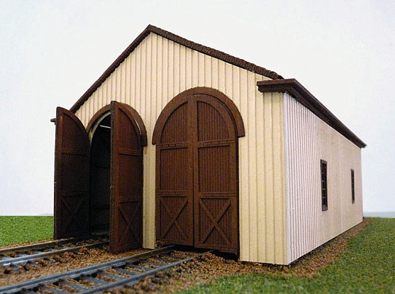 2-Stall Wood Engine House - Laser-Art -- Kit - 8-1/4 x 5 x 4"  21 x 12.7 x 10.2cm-1