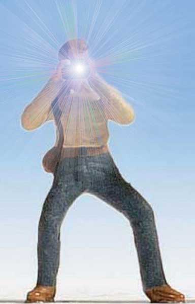 Railfan Photographer with Working Camera Flash -- Blue Pants