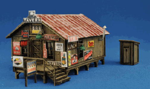 Sam's Roadhouse w/Outhouse -- Kit - Main Building: 1-1/2 x 2-3/8"  3.8 x 6cm