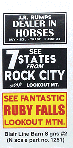 Barn Sign Decals -- Set #2 - Dealer In Horses, See Ruby Falls, See Rock City