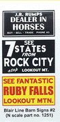 Barn Sign Decals -- Set #2 - Dealer In Horses, See Ruby Falls, See Rock City